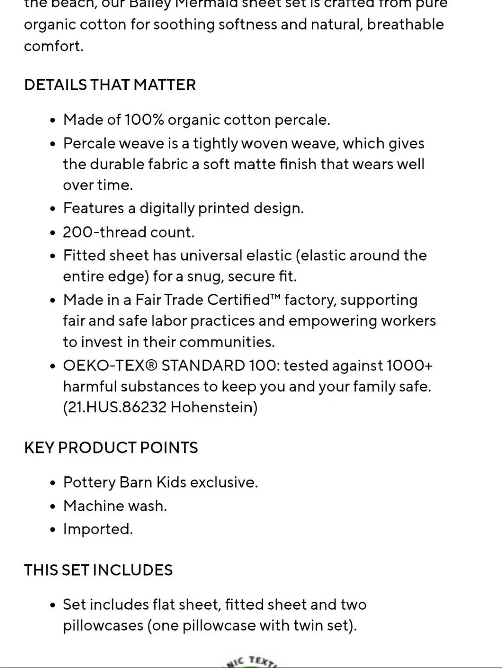 POTTERY BARN KIDS Bailey Mermaid Full Flat Sheet Organic Cotton 2015 Pastels